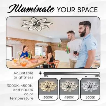 Fszusg 35''Ceiling Fans with Lights,Bladeless Ceiling Fan with Lights and Remote, Flush Mount Ceiling Fan with Dimmable LED Light,Modern Low Profile Ceiling Fan 6 Speed Wind Timing for Bedroom
