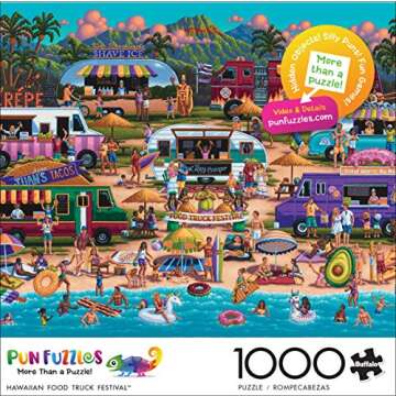 Buffalo Games - Pun Fuzzles - Hawaiian Food Truck Festival - 1000 Piece Jigsaw Puzzle