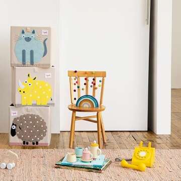 3 Sprouts Toy Storage Organizer: Toy Box Cube Organizer for Playroom, Nursery - Foldable Storage Bin - Sheep
