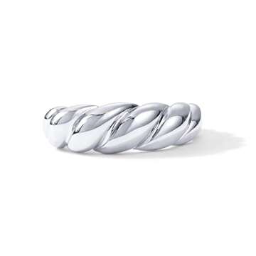 PAVOI 14K White Gold Plated Croissant Ring Twisted Braided Gold Plated Ring | Chunky Signet Ring | Size 6