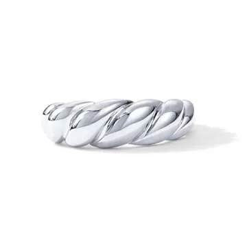PAVOI 14K White Gold Plated Croissant Ring Twisted Braided Gold Plated Ring | Chunky Signet Ring | Size 6