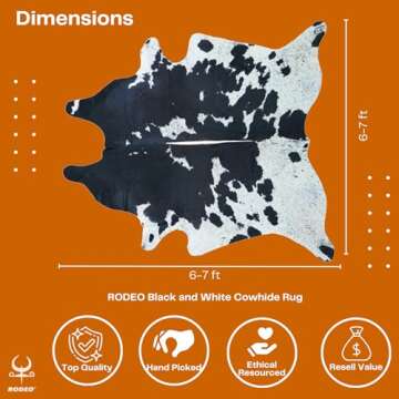 rodeo Genuine Cowhide Rug: Hand-Picked & Authentic Real Cowhide Rug for Country Home Decor - Cow Hid...