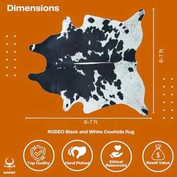 rodeo Genuine Cowhide Rug: Hand-Picked & Authentic Real Cowhide Rug for Country Home Decor - Cow Hid...