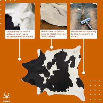 rodeo Genuine Cowhide Rug: Hand-Picked & Authentic Real Cowhide Rug for Country Home Decor - Cow Hide Rug Large Sized at 6x7ft - Cozy, Unique, Durable, Leather Cow Carpet Rugs - Black and White