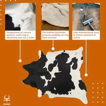 rodeo Genuine Cowhide Rug: Hand-Picked & Authentic Real Cowhide Rug for Country Home Decor - Cow Hide Rug Large Sized at 6x7ft - Cozy, Unique, Durable, Leather Cow Carpet Rugs - Black and White