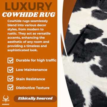 rodeo Genuine Cowhide Rug: Hand-Picked & Authentic Real Cowhide Rug for Country Home Decor - Cow Hide Rug Large Sized at 6x7ft - Cozy, Unique, Durable, Leather Cow Carpet Rugs - Black and White