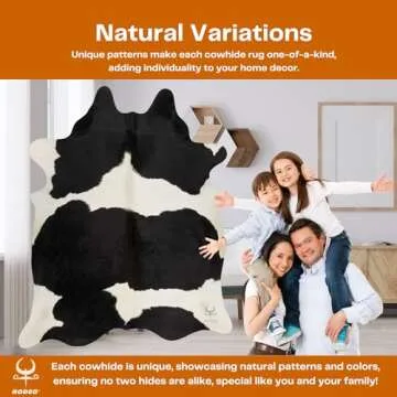 rodeo Genuine Cowhide Rug: Hand-Picked & Authentic Real Cowhide Rug for Country Home Decor - Cow Hide Rug Large Sized at 6x7ft - Cozy, Unique, Durable, Leather Cow Carpet Rugs - Black and White