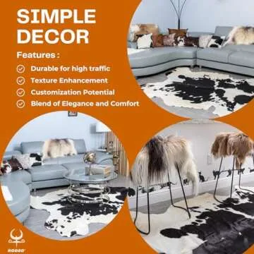 rodeo Genuine Cowhide Rug: Hand-Picked & Authentic Real Cowhide Rug for Country Home Decor - Cow Hide Rug Large Sized at 6x7ft - Cozy, Unique, Durable, Leather Cow Carpet Rugs - Black and White