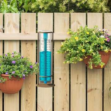 Rain Gauge Outdoor 7" Capacity, Glass Rain Gauge with Metal Stake, Rain Gauge Best Rated for Yard, Decorative for Garden, Deck, Lawn, Landscape(Blue)