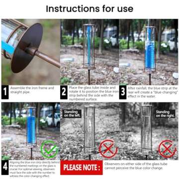 Rain Gauge Outdoor 7" Capacity, Glass Rain Gauge with Metal Stake, Rain Gauge Best Rated for Yard, Decorative for Garden, Deck, Lawn, Landscape(Blue)