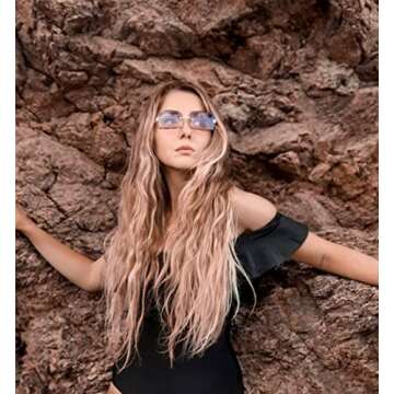 FEISEDY Vintage Rimless Sunglasses Rectangle Frameless Candy Color Glasses Women Men B2642