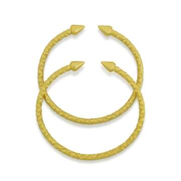 NYCFASHIONJEWELS Gold Zig Zag Cone Bangles, 14K Gold, Diamond Cut Cone End West Indian Bangles, Pair Bangles, Medium