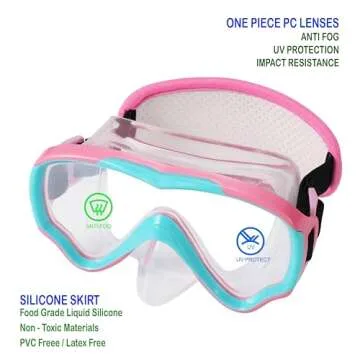RUIGAO 2PK Goggles Kids 6-14, Diving Mask Neoprene Padded Strap，Water Goggles Do not Pull Hair