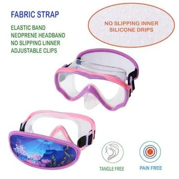 RUIGAO 2PK Goggles Kids 6-14, Diving Mask Neoprene Padded Strap，Water Goggles Do not Pull Hair