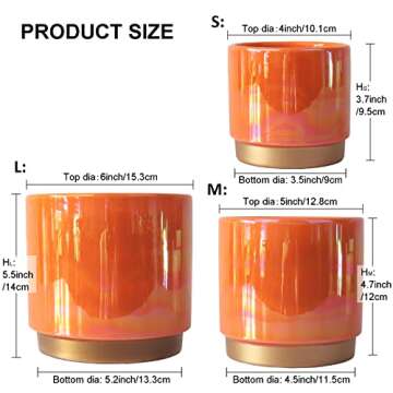 Gepege Ceramic Indoor Pots Set - Rainbow Pearl Glaze Planters with Drainage Hole