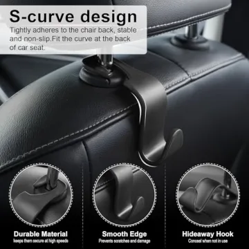 LivTee Car Seat Headrest Hooks Durable Stylish 4-Pack