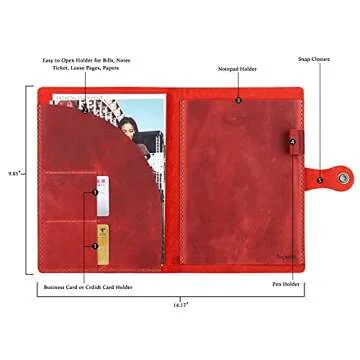 Leather Folio Cover for 6"x9" Steno Pads, Handmade Leather Cover for A5 Size Notebook with Pen Loop, Leather Cover Compatible with Rocketbook Flip Executive Size,Wine