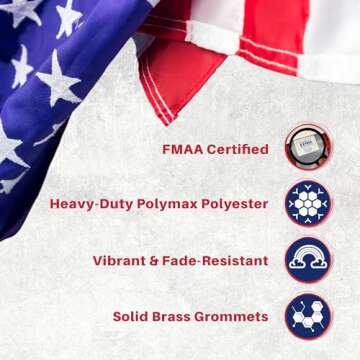 Made in USA Flags Co - 5x8 American Flag - Heavy Duty USA Flag with Premium PolyMax Polyester, Sewn Stripes, & Embroidered Stars - All Weather American Flags for Outside - FMAA Certified, US Made
