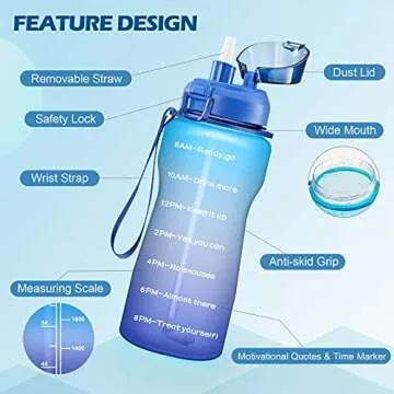 4AMinLA Motivational Water Bottle 64/100oz Half Gallon Jug with Straw and Time Marker Large Capacity Leakproof BPA Free Fitness Sports Water Bottle
