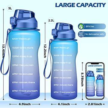 4AMinLA Motivational Water Bottle 64/100oz Half Gallon Jug with Straw and Time Marker Large Capacity Leakproof BPA Free Fitness Sports Water Bottle
