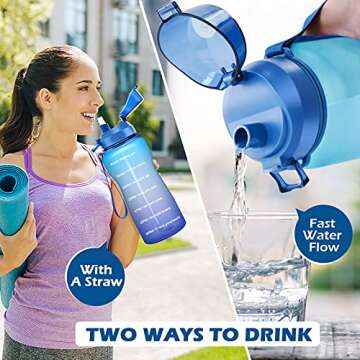 4AMinLA Motivational Water Bottle 64/100oz Half Gallon Jug with Straw and Time Marker Large Capacity Leakproof BPA Free Fitness Sports Water Bottle