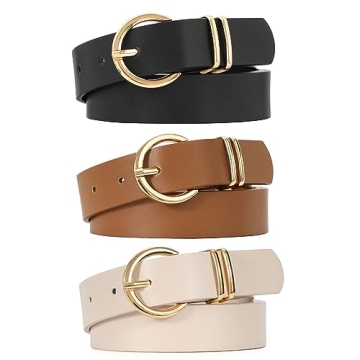 VONMELLI 3 Pack Women's Belts for Jeans Pants Fashion Alloy Gold Buckle Ladies Dress Belt Black Brown Beige S