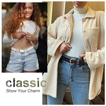 VONMELLI 3 Pack Women's Belts for Jeans Pants Fashion Alloy Gold Buckle Ladies Dress Belt Black Brown Beige S