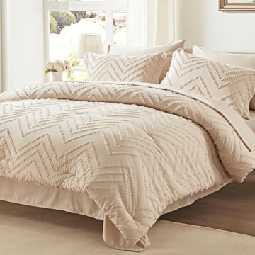 Luxury Anluoer Queen Comforter Set - Beige Tufted All-Season Bedding