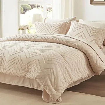 Luxury Anluoer Queen Comforter Set - Beige Tufted All-Season Bedding