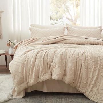 Anluoer Queen Comforter Set All-Season Beige Tufted Bedding