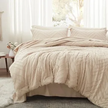 Anluoer Queen Comforter Set All-Season Beige Tufted Bedding