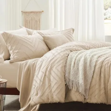Anluoer Queen Comforter Set All-Season Beige Tufted Bedding