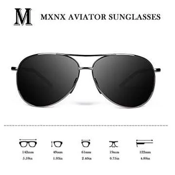 mxnx Aviator Sunglasses for Men Polarized Women UV Protection Lightweight Driving Fishing Sports Unisex glasses MX208 Gun Frame Black Lens