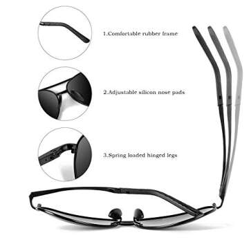 mxnx Aviator Sunglasses for Men Polarized Women UV Protection Lightweight Driving Fishing Sports Unisex glasses MX208 Gun Frame Black Lens
