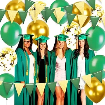 Stylish Green Gold Graduation Decorations 2024 for Parties