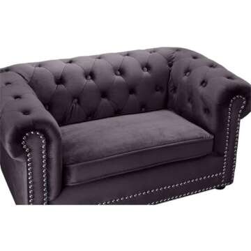 TOV Furniture The Dachshund Collection Velvet Upholstered Handmade Elevated Sofa Pet Dog Bed, Gray