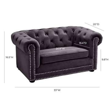 TOV Furniture The Dachshund Collection Velvet Upholstered Handmade Elevated Sofa Pet Dog Bed, Gray