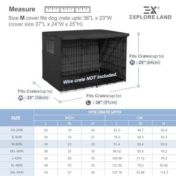 Explore Land Dog Crate Cover - Heavy Duty 36 Inch Black