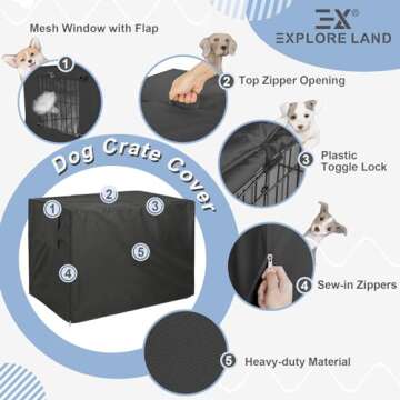 Explore Land Dog Crate Cover - Heavy Duty 36 Inch Black