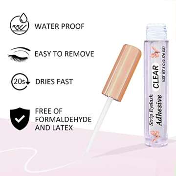Clear Eyelash Glue Super Strong Hold Clear Eyelash Adhesive Waterproof Lash Glue Latex-Free Suitable...