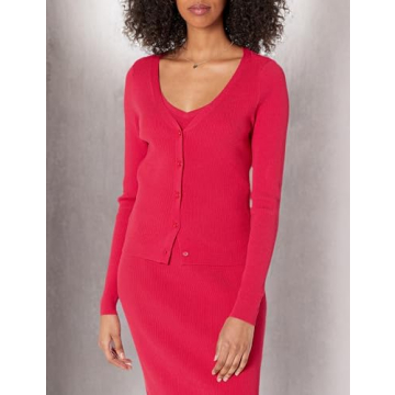 Elegant Fitted Rib Cardigan Sweater for Women