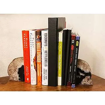 AMOYSTONE Agate Bookends Black Geode Book Ends Heavy Duty Bookend Holder Decorative with Rubber Bumpers Small(1 Pair, 2-3 LBS)