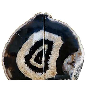 AMOYSTONE Agate Bookends Black Geode Book Ends Heavy Duty Bookend Holder Decorative with Rubber Bumpers Small(1 Pair, 2-3 LBS)