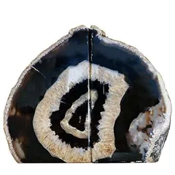 AMOYSTONE Agate Bookends Black Geode Book Ends Heavy Duty Bookend Holder Decorative with Rubber Bumpers Small(1 Pair, 2-3 LBS)