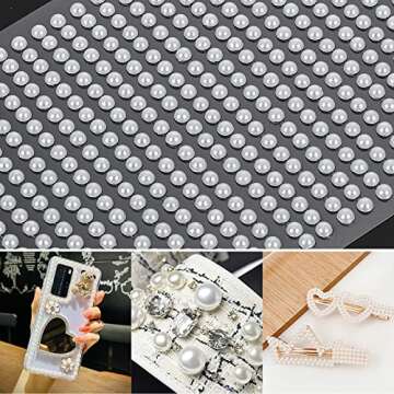 2800 Pieces Pearl Stickers, 4 Size White Flat Back Pearls Sticker Self-Adhesive Craft Pearls Faux Pe...