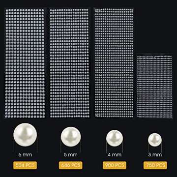 2800 Pieces Pearl Stickers, 4 Size White Flat Back Pearls Sticker Self-Adhesive Craft Pearls Faux Pearl Gems Embellishment for Face Beauty Makeup Nail Art Phone DIY Crafts Scrapbooking