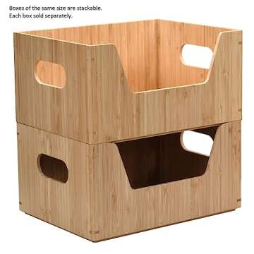 MobileVision Bamboo Storage Box with Open Front Stackable Bin Organizer to use in kitchen pantries, cabinets and countertops, 12 x 9 x 6 inches