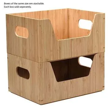 MobileVision Bamboo Storage Box with Open Front Stackable Bin Organizer to use in kitchen pantries, cabinets and countertops, 12 x 9 x 6 inches