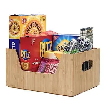 MobileVision Bamboo Storage Box with Open Front Stackable Bin Organizer to use in kitchen pantries, cabinets and countertops, 12 x 9 x 6 inches