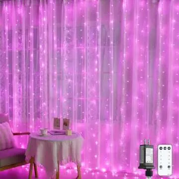 JMEXSUSS 300 LED Pink Curtain Lights Indoor, Pink Christmas Lights Plug in, 8 Modes Pink String Ligh...